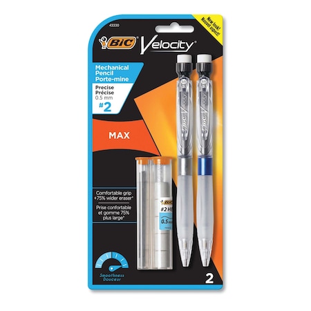 Velocity Max Pencil, 0.5 Mm, HB (#2), Black Lead, Gray Barrel, PK2